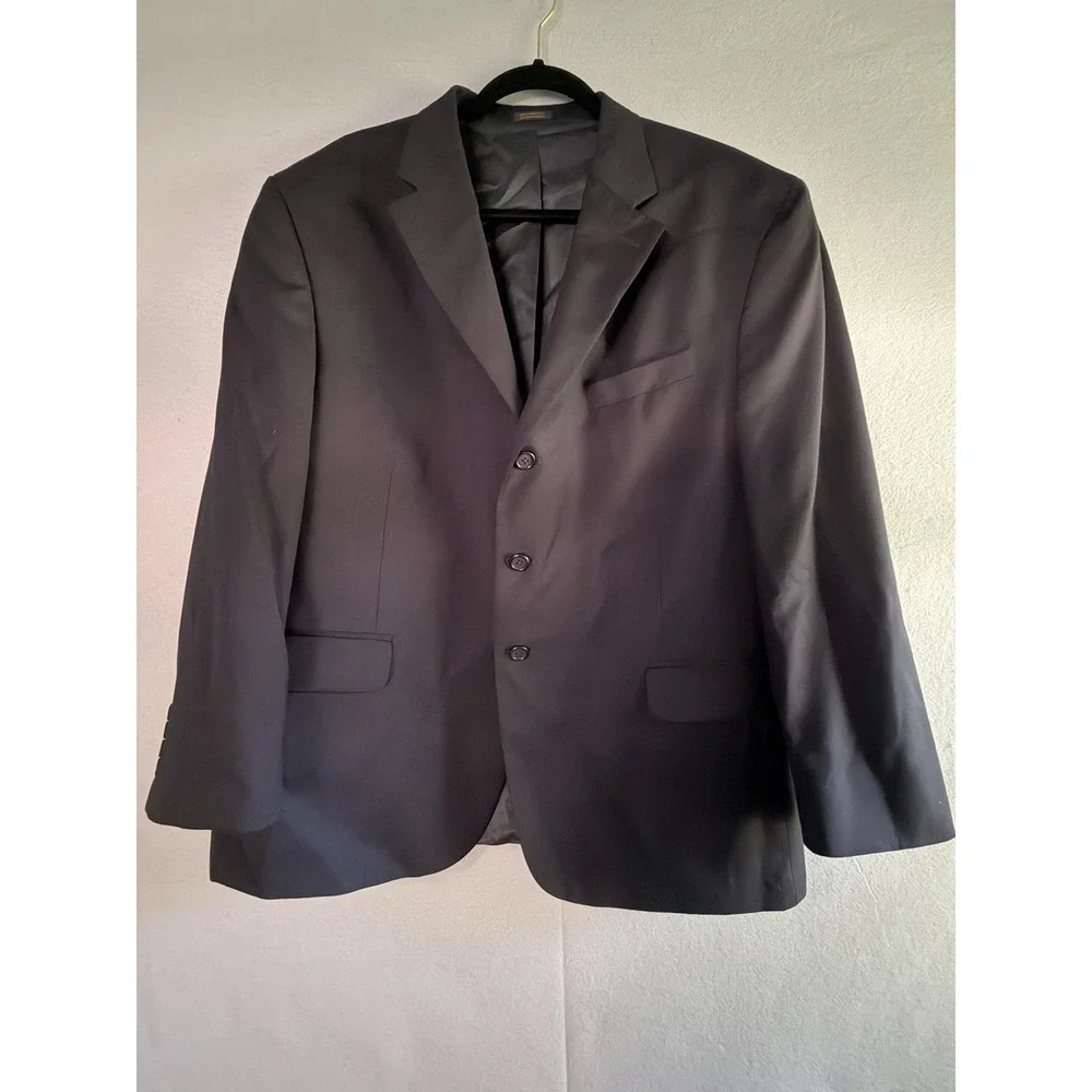 Stafford‎ Suit Jacket Mens 46S Black 100% Wool Classic Formal Business Wedding